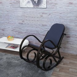 Gyngestol lavet af valn�ddetr� med antracit gr�t stof