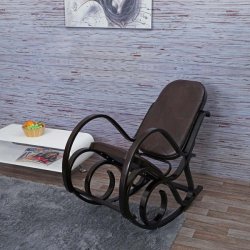 Gyngestol lavet af valn�ddetr� med brun patchwork l�der