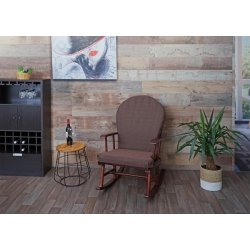 Gyngestol med arml�n - gyngestol i brunt tr� med brunt stof