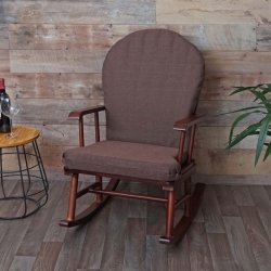 Gyngestol med arml�n - gyngestol i brunt tr� med brunt stof