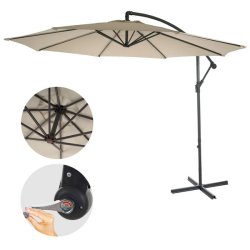 Hngeparasol  300 cm med krank, tilt og hejs - creme parasol  3 meter