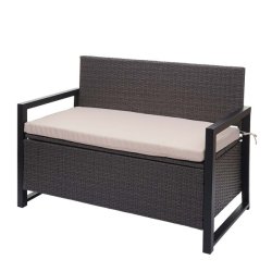 Havebnk med hyndeboks - gr polyrattan med beige hynde - 2 personer