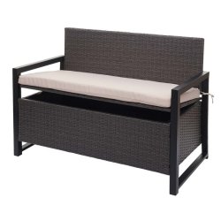 Havebnk med hyndeboks - gr polyrattan med beige hynde - 2 personer