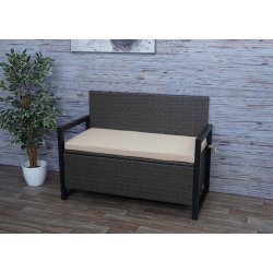 Havebnk med hyndeboks - gr polyrattan med beige hynde - 2 personer