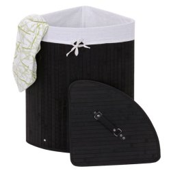 Hjrne vasketjskurv i bambus med vasketjspose - 50 liter - sort