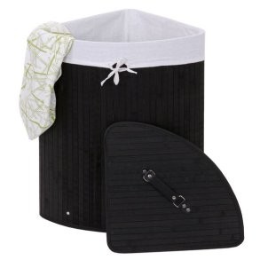 Hjrne vasketjskurv i bambus med vasketjspose - 50 liter - sort