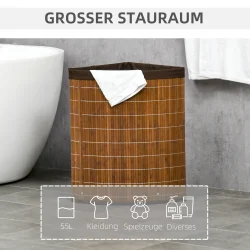 Hjrne vasketjskurv i bambus - 55 liter - mrkebrun