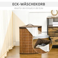 Hjrne vasketjskurv i bambus - 55 liter - mrkebrun