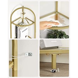 Hjrnereol med 5 hylder - gulvreol med hrdet glas og gyldent stel