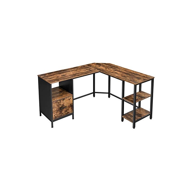 Hjrneskrivebord - L-formet skrivebord - rustik brun 137x150