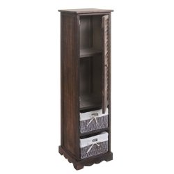 Kommode med 2 kurve og skab - h�j brun antik vintage kommode