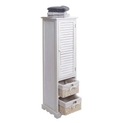 Kommode med 2 kurve og skab - h�j hvid antik vintage kommode