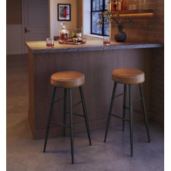 Barstol med kunstlder - st med 2 barstole - brun H76,2 cm