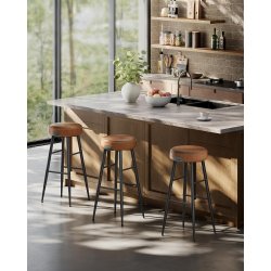 Barstol med kunstlder - st med 2 barstole - brun H76,2 cm