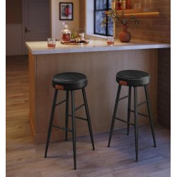 Barstol med kunstlder - st med 2 barstole - sort H76,2 cm