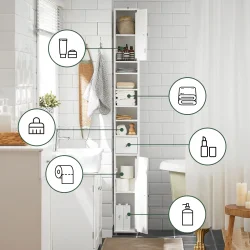 Badevrelsesskab med hylder, skabe og skuffe - hvid 180x20x20