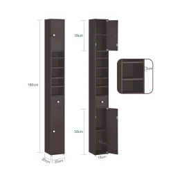 Badevrelsesskab med hylder, skabe og skuffe - brun 180x20x20