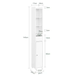 Badev�relsesskab med hylder, skabe og skuffe - hvid 145x20x20
