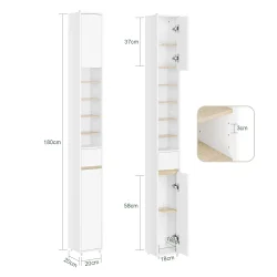 Badevrelsesskab med hylder, skabe og skuffe - hvid 180x20x20