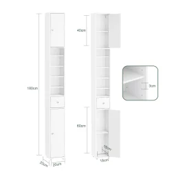 Badevrelsesskab med hylder, skabe og skuffe - hvid 180x20x20