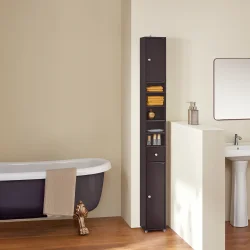 Badevrelsesskab med hylder, skabe og skuffe - brun 180x20x20