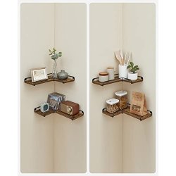 Hylder - 2 svvende L-formet hjrnehylder - rustik brune