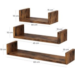 Hylder i tr� - 3 v�gh�ngte sv�vende tr�hylder - brune v�ghylder