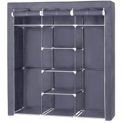 Kl�deskab med stofsider - gr� garderobeskab og t�jskab - 175 cm