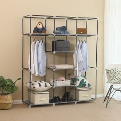 Kl�deskab med stofsider - gr� garderobeskab og t�jskab - 175 cm