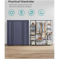 Kl�deskab med stofsider - marinebl� garderobeskab og t�jskab - 175 cm