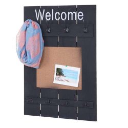 Garderobe med opslagstavle - knager�kke - antik m�rkegr� entrem�bel