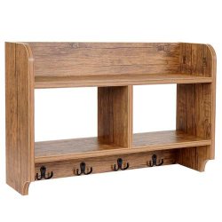 V�gh�ngt garderobe - knager�kke med 2 hylder - 3D m�rk egetr�s look