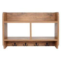 V�gh�ngt garderobe - knager�kke med 2 hylder - 3D m�rk egetr�s look