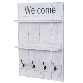Garderobe med 2 hylder - knager�kke med 4 knager - antik hvid entrem�bel