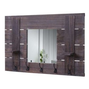 Garderobe med spejl - brun knager�kke med 5 knager - entrem�bel