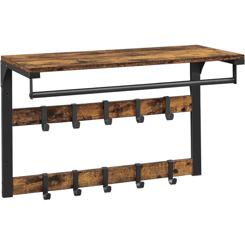 Knagerkke med bjlestang og hattehylde 80x30 cm - rustik brun