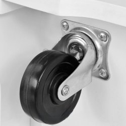 K�kkenvogn p� hjul, k�kken� med skuffer og hylder, hvid