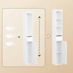 Badev�relsesskab med hylder, skabe og skuffe - hvid 145x20x20