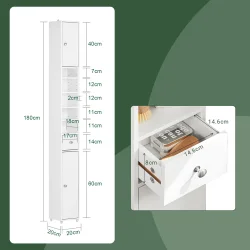 Badevrelsesskab med hylder, skabe og skuffe - hvid 180x20x20