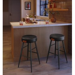 Barstol med kunstlder - st med 2 barstole - sort H63 cm