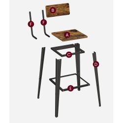 Barstole med rygln - st med 2 barstole - rustik brun og sort