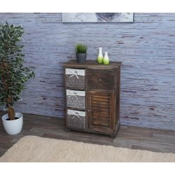 Kommode med 3 kurve, skab og skuffe - brun antik vintage kommode