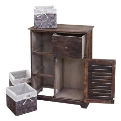 Kommode med 3 kurve, skab og skuffe - brun antik vintage kommode