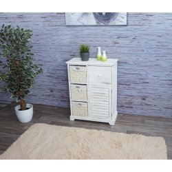 Kommode med 3 kurve, skab og skuffe - hvid antik vintage kommode