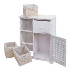 Kommode med 3 kurve, skab og skuffe - hvid antik vintage kommode