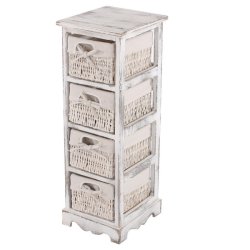 Kommode med 4 kurveskuffer i hvid antik vintage look 74 x 25 x 28 cm