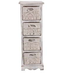 Kommode med 4 kurveskuffer i hvid antik vintage look 74 x 25 x 28 cm