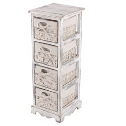 Kommode med 4 kurveskuffer i hvid antik vintage look 74 x 25 x 28 cm