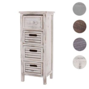 Kommode med 4 skuffer i hvid antik vintage look 74 x 30 x 25 cm