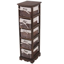 Kommode med 5 kurveskuffer i brun antik vintage look 90 x 25 x 28 cm